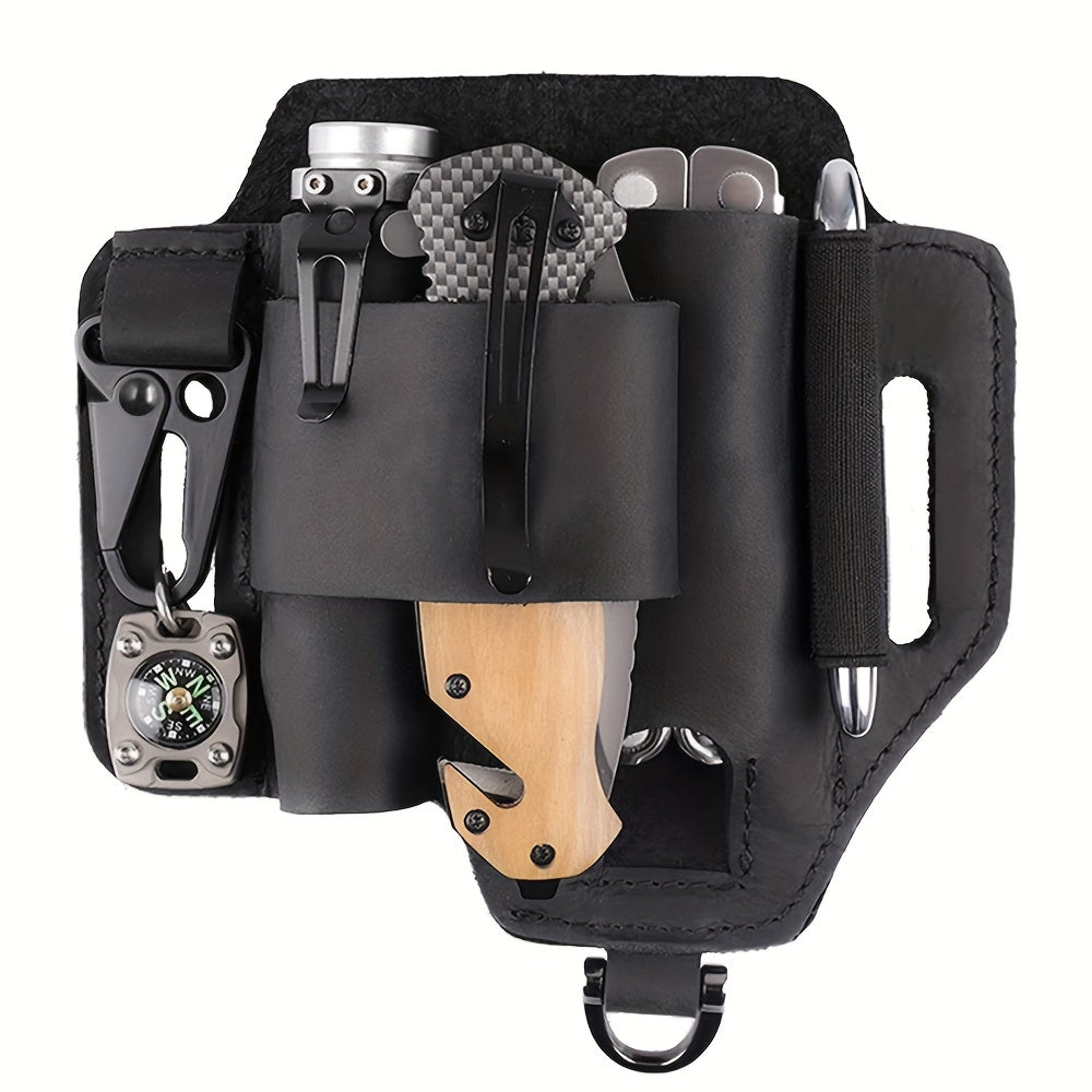 1pc Genuine Leather Multitool Waist Bag - Secure, Convenient Tool Holder with Accessories Storage - Perfect for Work, Daily Use, Fishing, Hunting, Foraging, and as a Practical Gift for Men