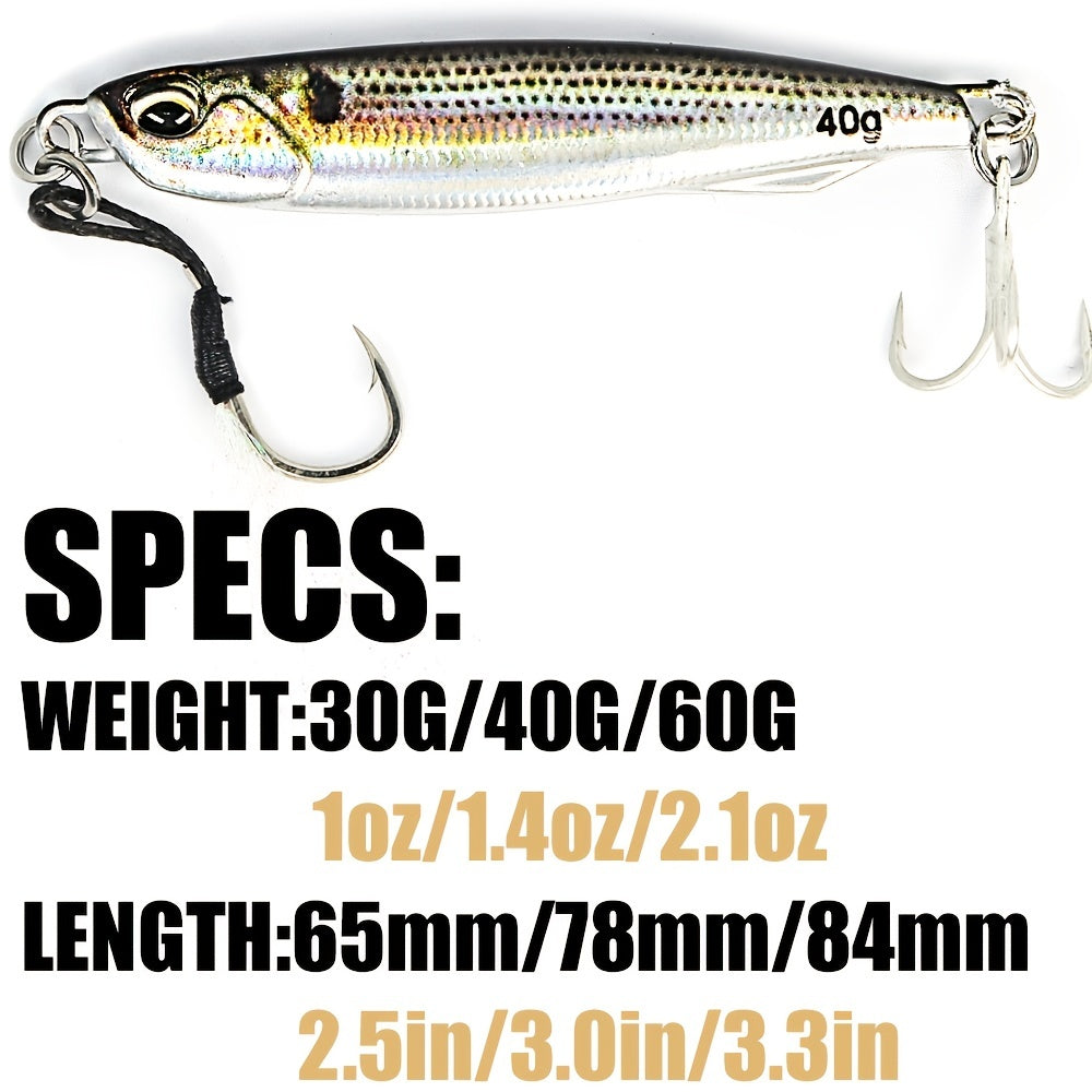 B&U Metal Cast Jig - 3D Printed Spoon Casting Jigging for Saltwater Fishing - 30G/40G/60G Artificial Bait Tackle with Enhanced Durability and Realistic Design - For Fishing Enthusiasts - Ideal Gift for Anglers