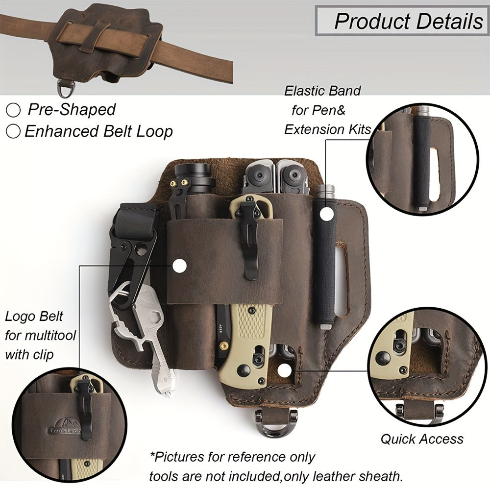 1pc Genuine Leather Multitool Waist Bag - Secure, Convenient Tool Holder with Accessories Storage - Perfect for Work, Daily Use, Fishing, Hunting, Foraging, and as a Practical Gift for Men