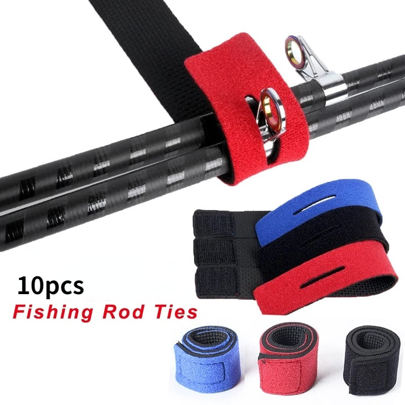 10pcs Fishing Rod Belts, Ties for Spinning Rods, Fly Rods, Fishing Tackle Accessories with Fixing Strap Ropes