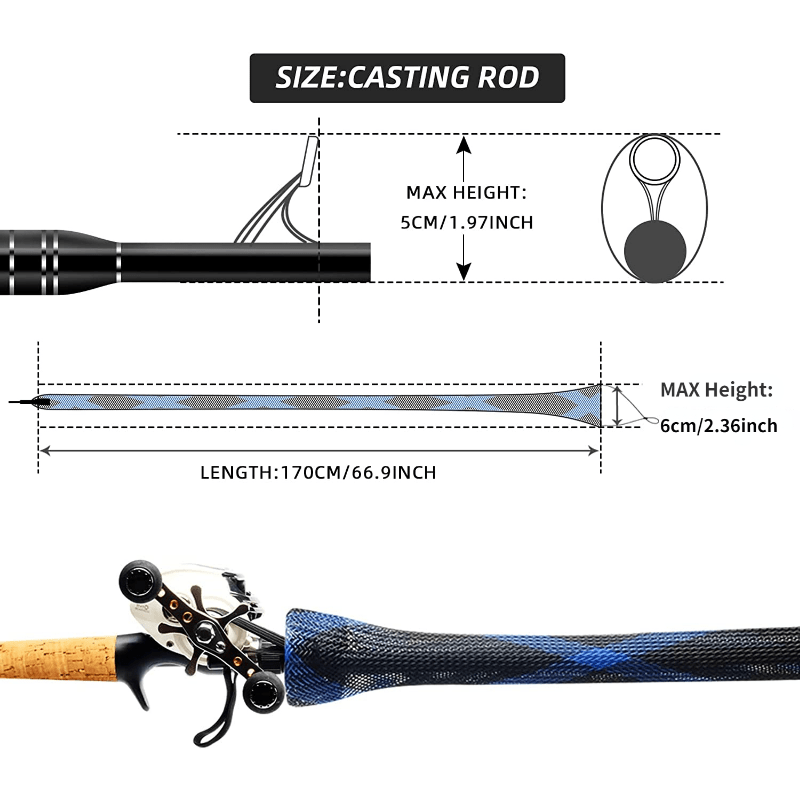 6pcs Fishing Rod Sock: Protect Your Rod & Improve Your Casting Performance - Braided Mesh Rod Cover for Musky, Ice, Fly & Spey Rods