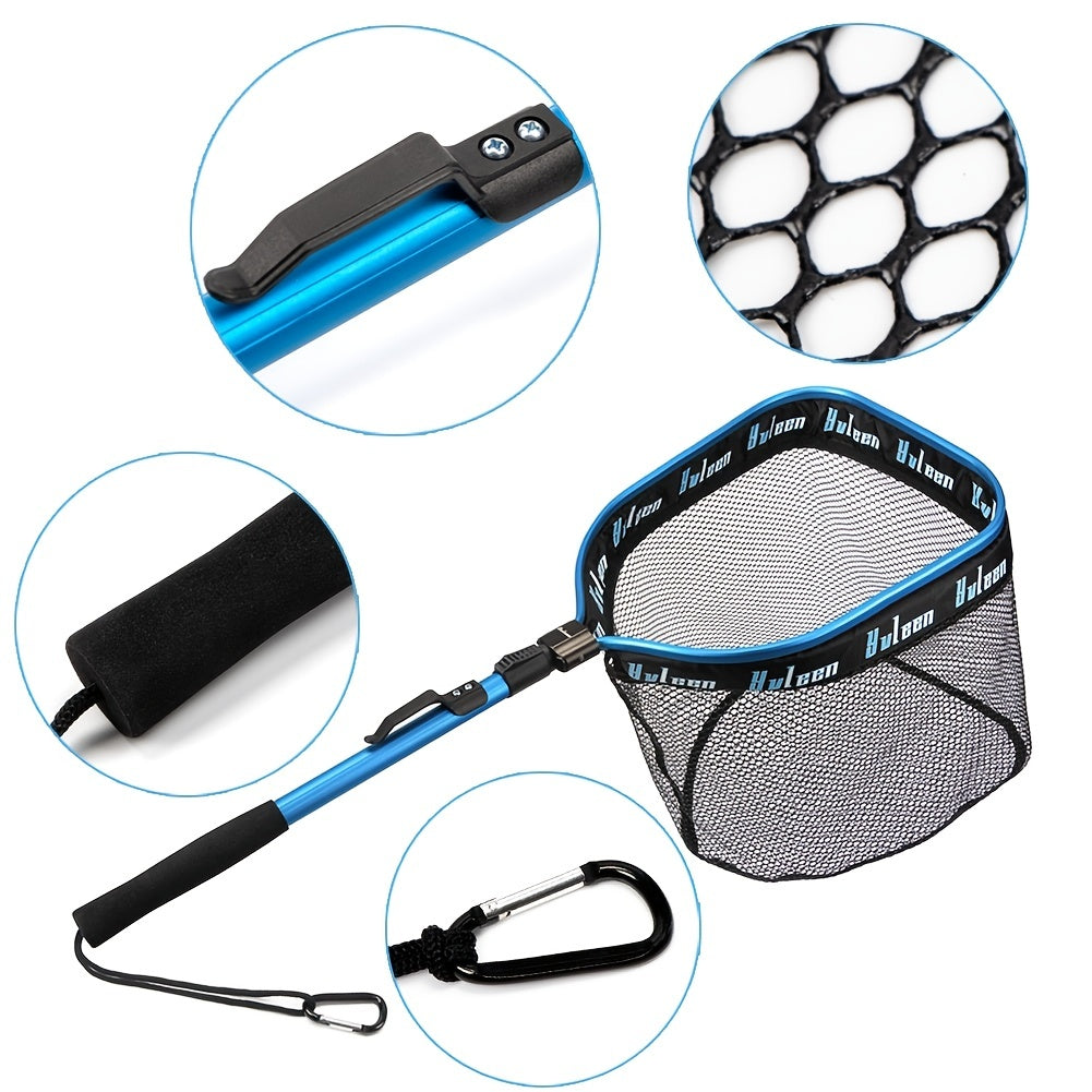 YVLEEN Floating Fishing Net for Steelhead, Salmon, Fly, Kayak, Catfish, Bass, Trout Fishing, Rubber Coated Landing Net for Easy Catch & Release, Compact & Foldable for Easy Transportation & Storage, Best for Christmas