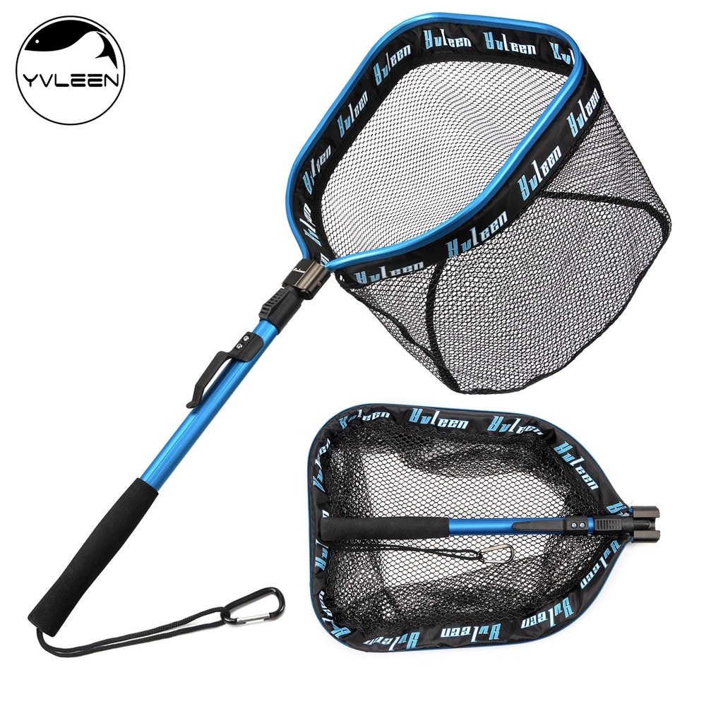 YVLEEN Floating Fishing Net for Steelhead, Salmon, Fly, Kayak, Catfish, Bass, Trout Fishing, Rubber Coated Landing Net for Easy Catch & Release, Compact & Foldable for Easy Transportation & Storage, Best for Christmas