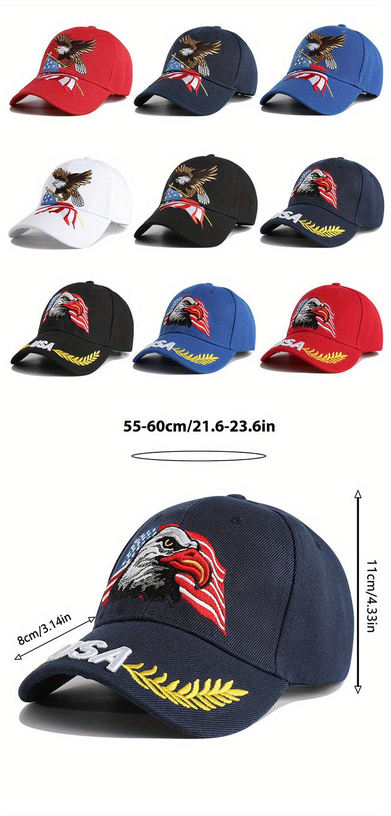 1pc Men's Eagle And Flag Embroidered USA Baseball Cap Breathable Unisex Outdoor Fishing Cap Dad Gift For Adjustable Trucker Hat Weekend Party Sun Hat
