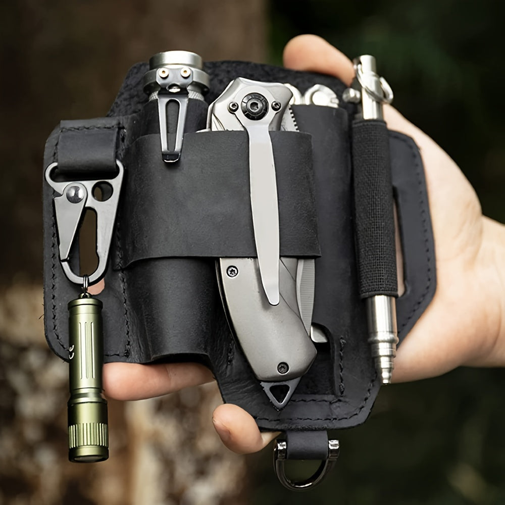 1pc Genuine Leather Multitool Waist Bag - Secure, Convenient Tool Holder with Accessories Storage - Perfect for Work, Daily Use, Fishing, Hunting, Foraging, and as a Practical Gift for Men