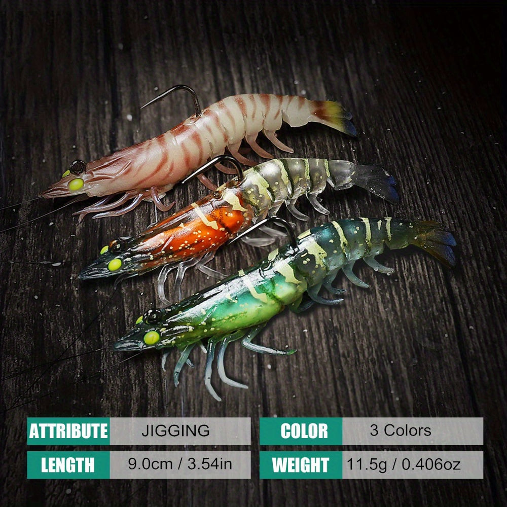 3pcs/lot Soft Lure, Shrimp Fishing Lures - Artificial Bait Soft Plastic Lures - For Freshwater & Saltwater Fishing - Suitable for Bass, Trout & More - Great Gift for Anglers