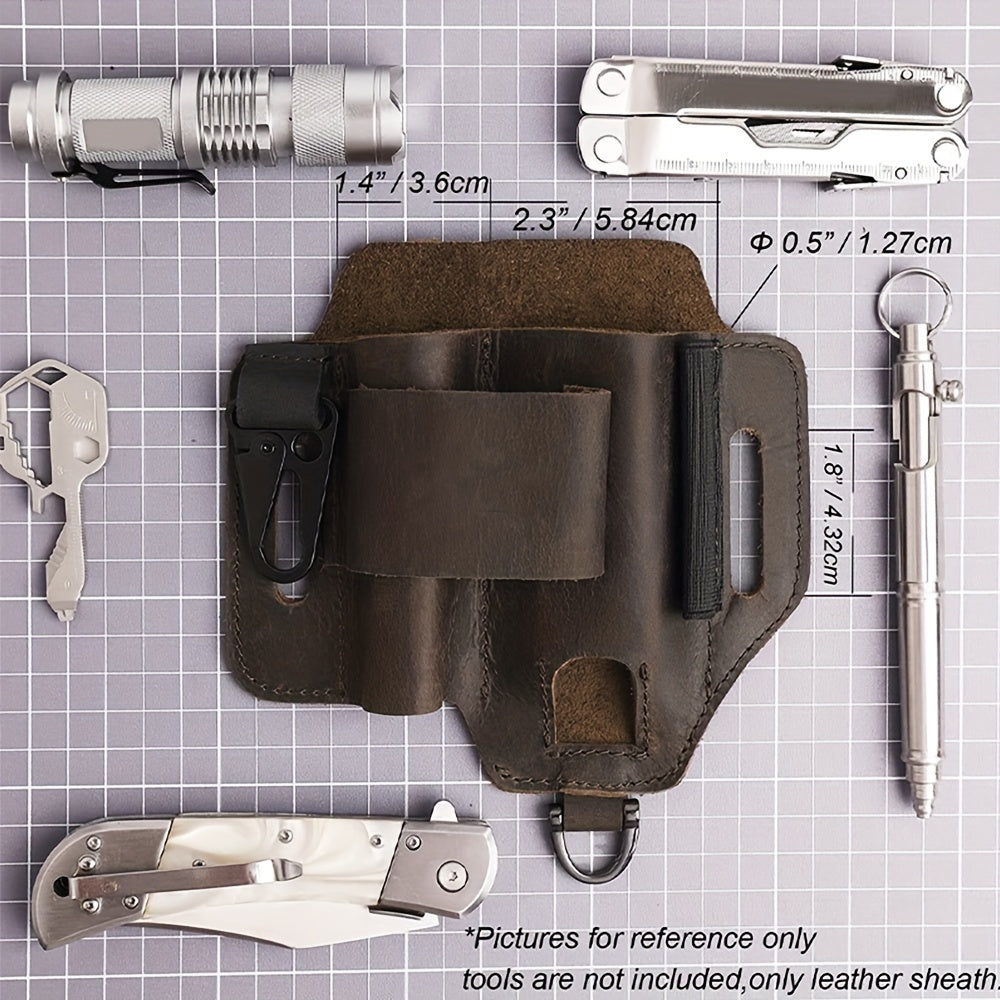 1pc Genuine Leather Multitool Waist Bag - Secure, Convenient Tool Holder with Accessories Storage - Perfect for Work, Daily Use, Fishing, Hunting, Foraging, and as a Practical Gift for Men