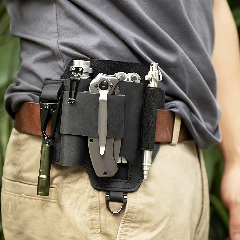 1pc Genuine Leather Multitool Waist Bag - Secure, Convenient Tool Holder with Accessories Storage - Perfect for Work, Daily Use, Fishing, Hunting, Foraging, and as a Practical Gift for Men
