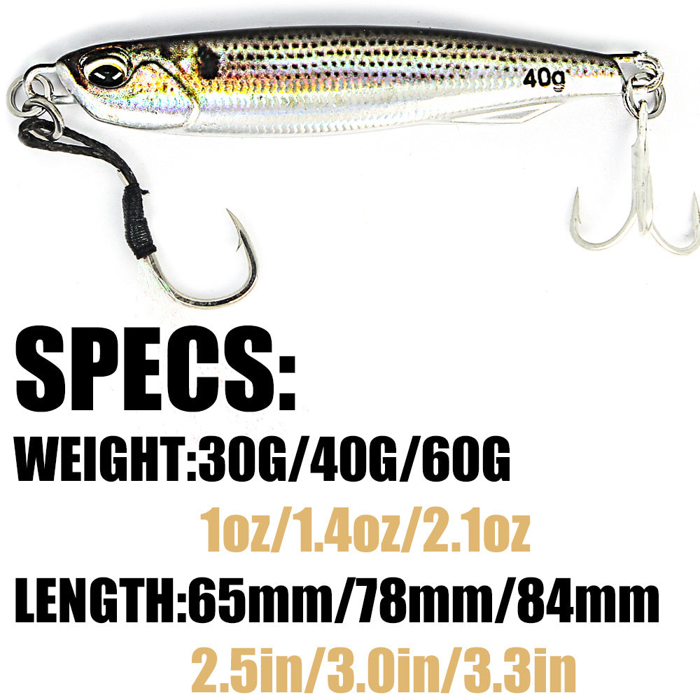 B&U Metal Cast Jig - 3D Printed Spoon Casting Jigging for Saltwater Fishing - 30G/40G/60G Artificial Bait Tackle with Enhanced Durability and Realistic Design - For Fishing Enthusiasts - Ideal Gift for Anglers