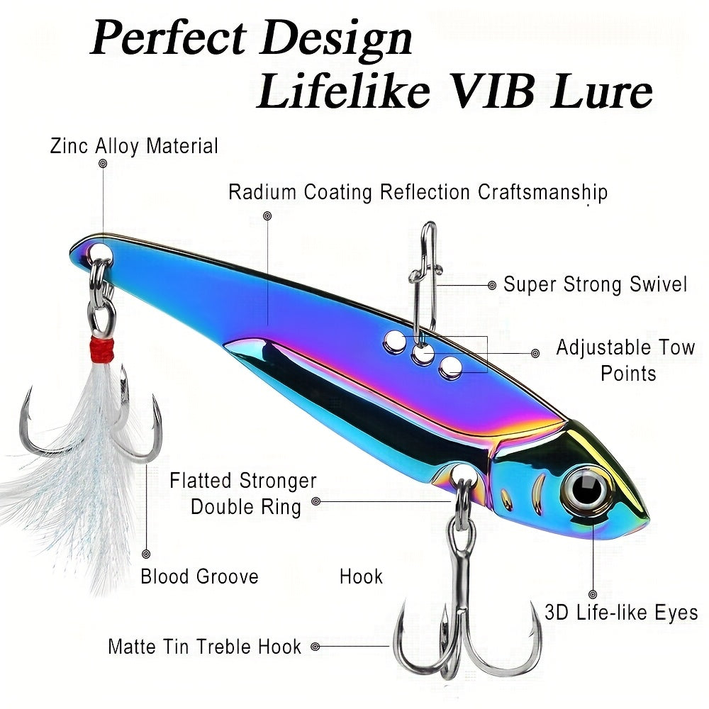 PROBEROS 1pc Colorful Vibration Sequin 5g-20g Long Casting VIB Fishing Lure Artificial Bass Bait Sinking Spinner Spoon Swimbait, with Artificial Feathers