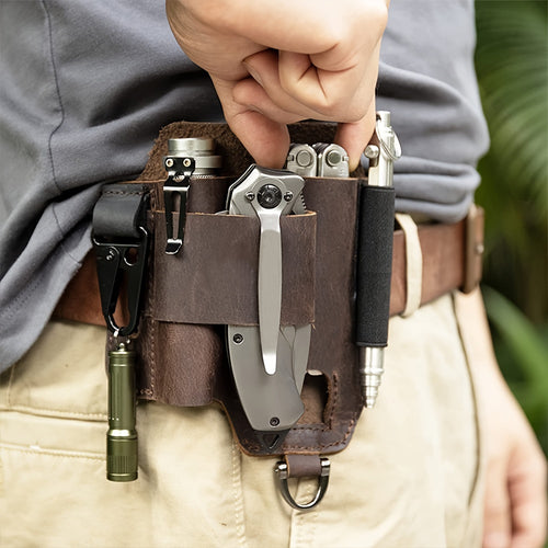 1pc Genuine Leather Multitool Waist Bag - Secure, Convenient Tool Holder with Accessories Storage - Perfect for Work, Daily Use, Fishing, Hunting, Foraging, and as a Practical Gift for Men