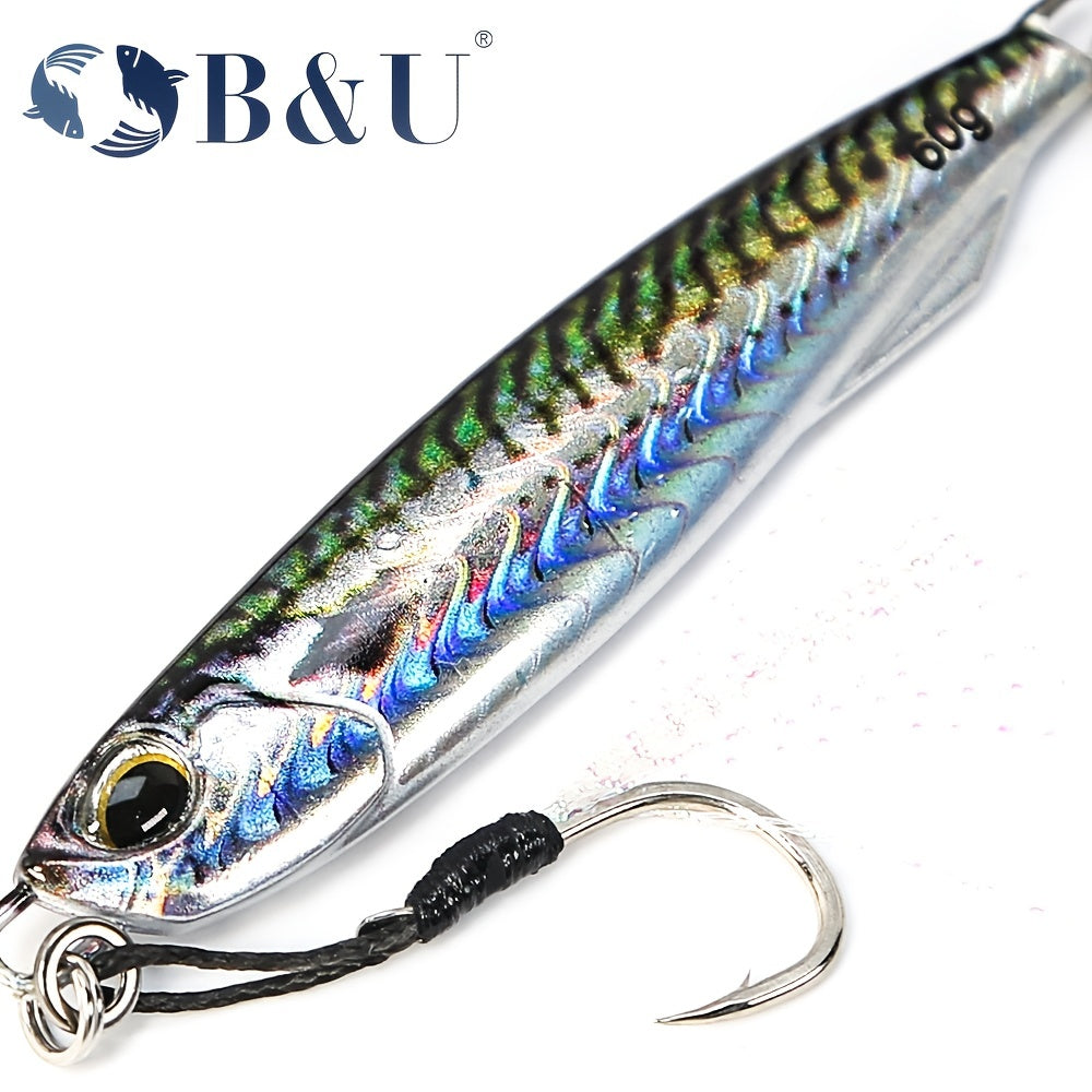 B&U Metal Cast Jig - 3D Printed Spoon Casting Jigging for Saltwater Fishing - 30G/40G/60G Artificial Bait Tackle with Enhanced Durability and Realistic Design - For Fishing Enthusiasts - Ideal Gift for Anglers