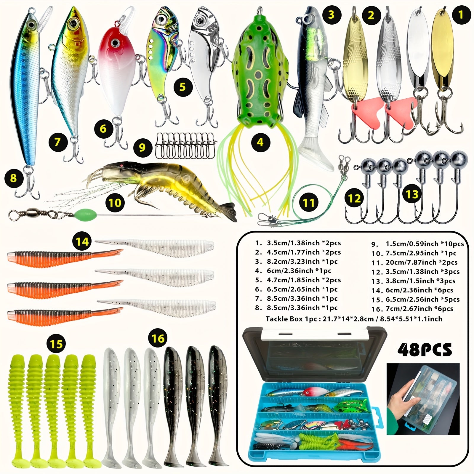 48/302pcs/set Fishing Lures Kit With Hard Baits Plastic Swimbaits, Fishing Accessories Box, Pencil Minnow Popper Crankbait Spoon, Spinner Bait, Fishing Tackle Set With Jig Head Hooks