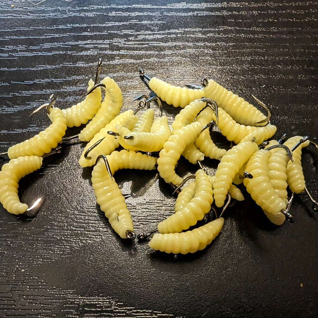 Premium Rubber Maggot Fishing Lures - 12pcs Set for Trout, Crappie & Freshwater Fish | Durable Grub Bait with Hooks & Worms