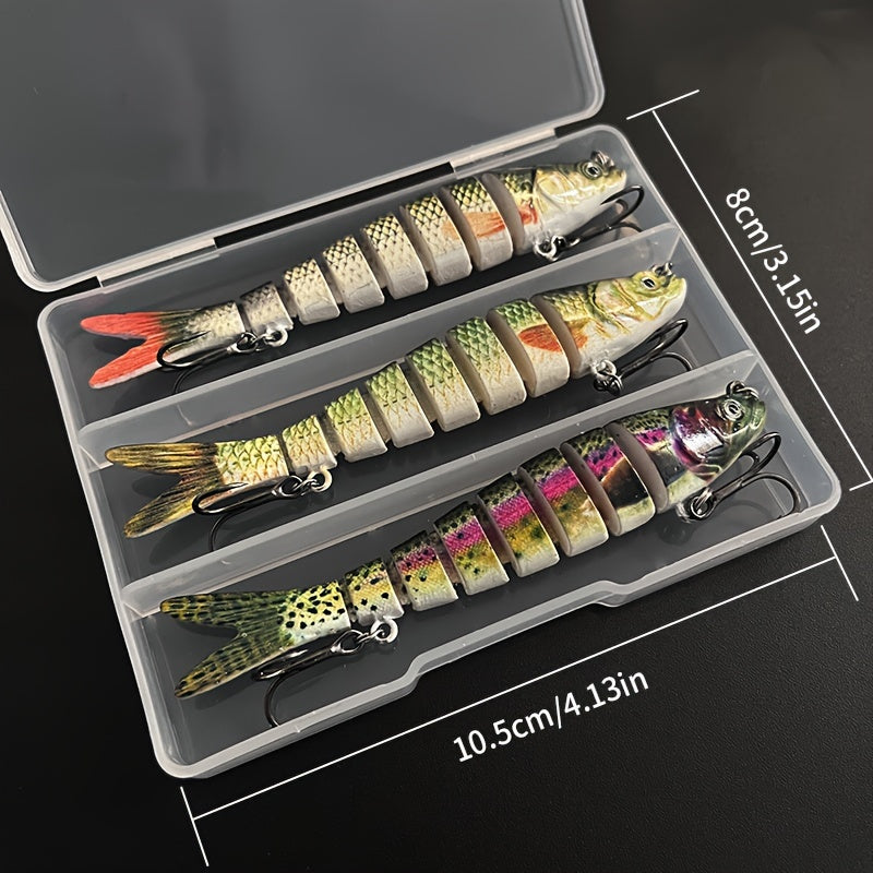 3pcs 10cm/10g Lifelike Sinking Fishing Lures - Multi-Section Bionic Baits with 2 Treble Hooks, Durable ABS Plastic Construction, Realistic Swimming Action, and Irresistible Lure Design for Catching More Fish