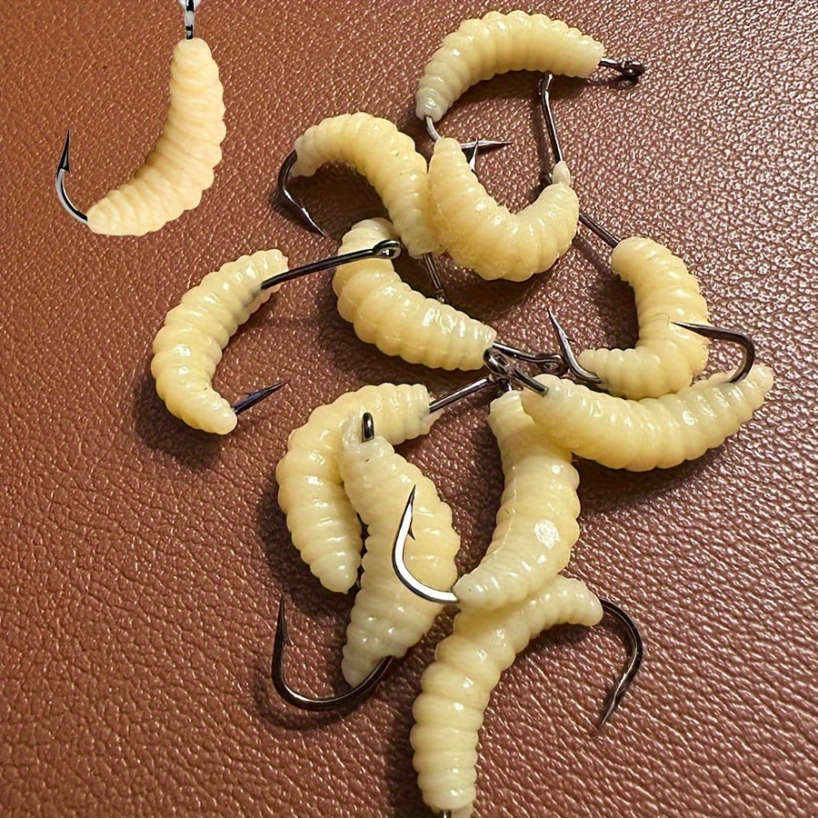 Premium Rubber Maggot Fishing Lures - 12pcs Set for Trout, Crappie & Freshwater Fish | Durable Grub Bait with Hooks & Worms