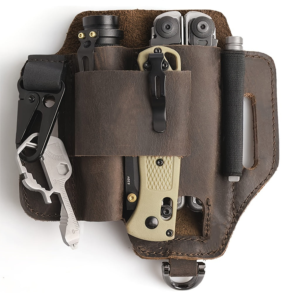 1pc Genuine Leather Multitool Waist Bag - Secure, Convenient Tool Holder with Accessories Storage - Perfect for Work, Daily Use, Fishing, Hunting, Foraging, and as a Practical Gift for Men