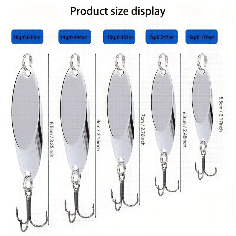 HQZOOMEE 5pcs Fishing Lures Fishing Spoons, Trout Lures Bass Lures Hard Metal Spinner Baits for Salmon Bass Trout