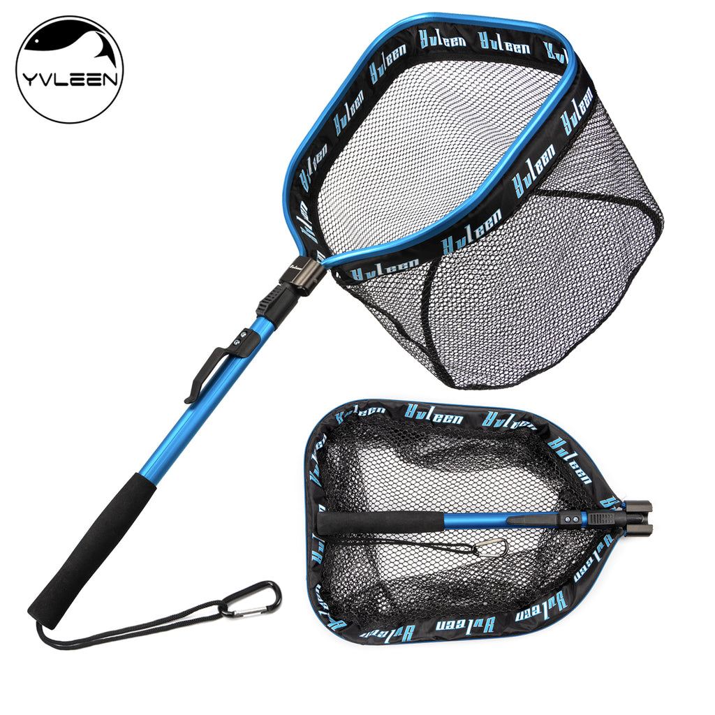 YVLEEN Floating Fishing Net for Steelhead, Salmon, Fly, Kayak, Catfish, Bass, Trout Fishing, Rubber Coated Landing Net for Easy Catch & Release, Compact & Foldable for Easy Transportation & Storage, Best for Christmas