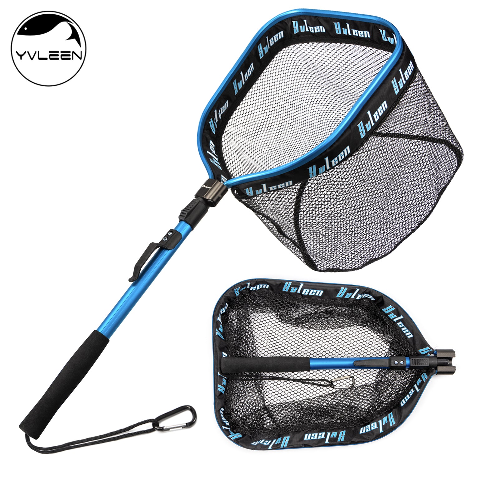 YVLEEN Floating Fishing Net for Steelhead, Salmon, Fly, Kayak, Catfish, Bass, Trout Fishing, Rubber Coated Landing Net for Easy Catch & Release, Compact & Foldable for Easy Transportation & Storage, Best for Christmas