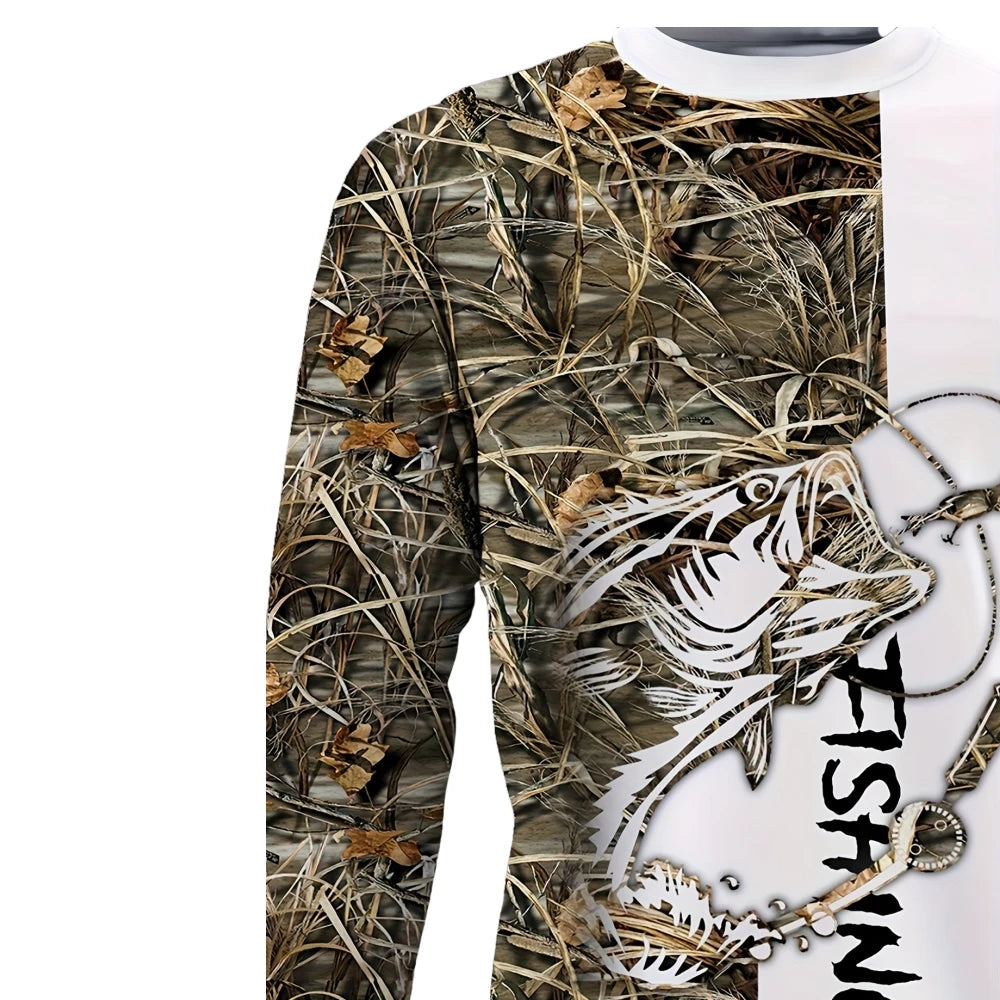 Fishing Shirts Men's T-Shirts Long Sleeve Mens Clothes Autumn Streetwear Crew Neck Pullovers Mens T Shirt Casual Men Clothing