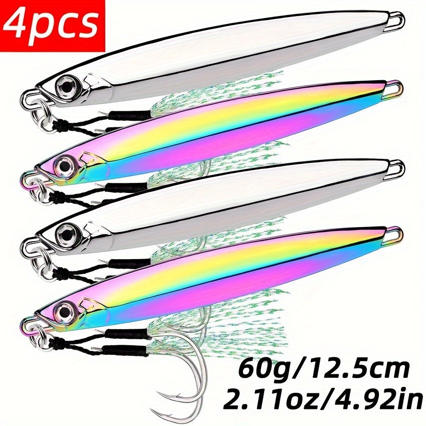 4pcs Metal Jig Fishing Lures Set - Cupro & Zinc Alloy Hard Bait Spoons for Saltwater & Freshwater - Ideal for Redfish, Bass, Musky, Catfish, and Trout