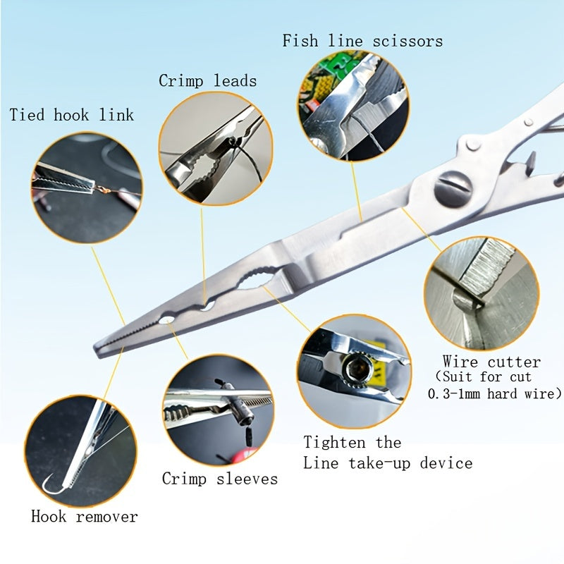 Premium Stainless Steel Fishing Pliers - Multifunctional Hook Remover, Line Cutter & Ring Opener