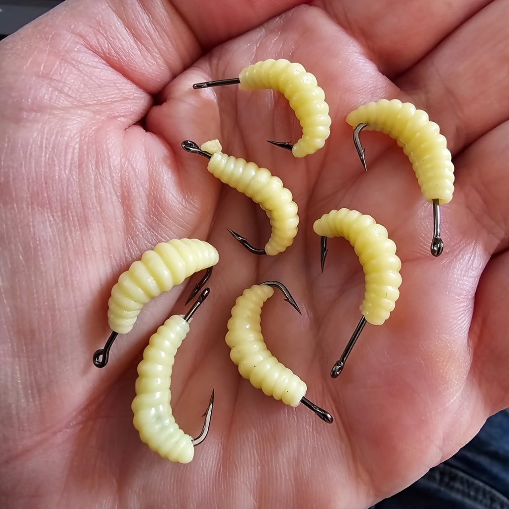Premium Rubber Maggot Fishing Lures - 12pcs Set for Trout, Crappie & Freshwater Fish | Durable Grub Bait with Hooks & Worms