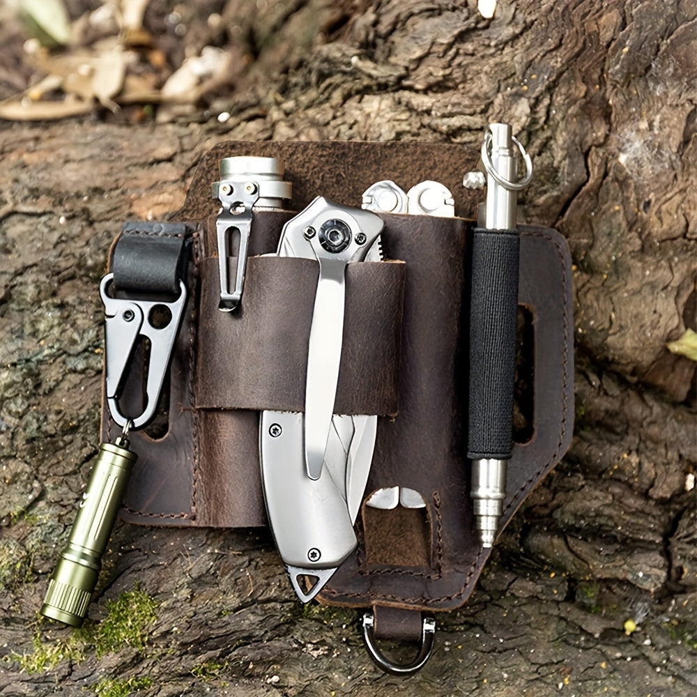 1pc Genuine Leather Multitool Waist Bag - Secure, Convenient Tool Holder with Accessories Storage - Perfect for Work, Daily Use, Fishing, Hunting, Foraging, and as a Practical Gift for Men