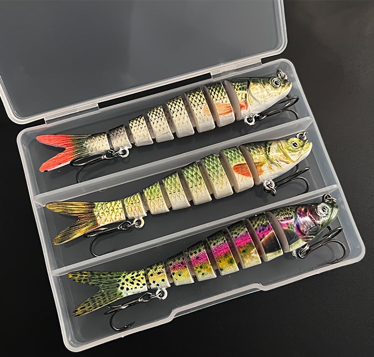 3pcs 10cm/10g Lifelike Sinking Fishing Lures - Multi-Section Bionic Baits with 2 Treble Hooks, Durable ABS Plastic Construction, Realistic Swimming Action, and Irresistible Lure Design for Catching More Fish