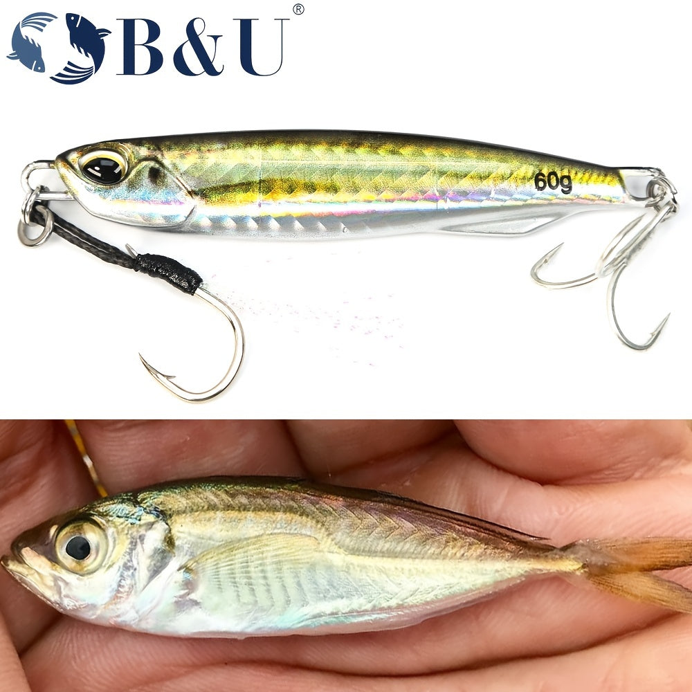 B&U Metal Cast Jig - 3D Printed Spoon Casting Jigging for Saltwater Fishing - 30G/40G/60G Artificial Bait Tackle with Enhanced Durability and Realistic Design - For Fishing Enthusiasts - Ideal Gift for Anglers