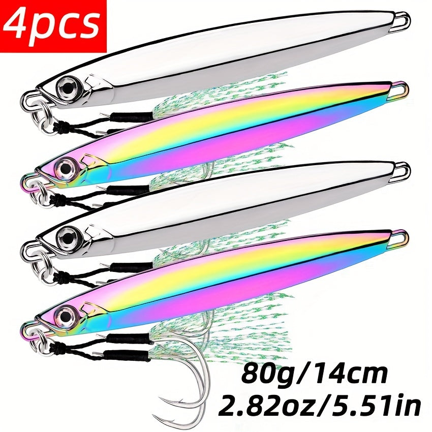 4pcs Metal Jig Fishing Lures Set - Cupro & Zinc Alloy Hard Bait Spoons for Saltwater & Freshwater - Ideal for Redfish, Bass, Musky, Catfish, and Trout
