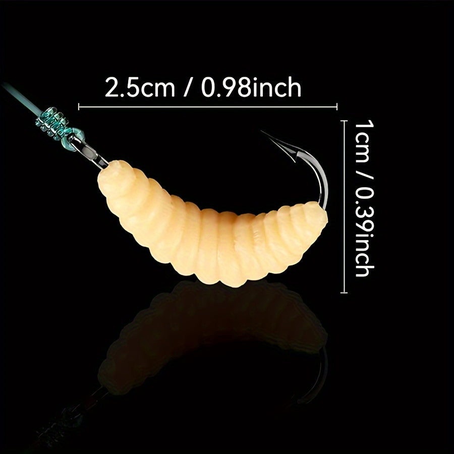 Premium Rubber Maggot Fishing Lures - 12pcs Set for Trout, Crappie & Freshwater Fish | Durable Grub Bait with Hooks & Worms