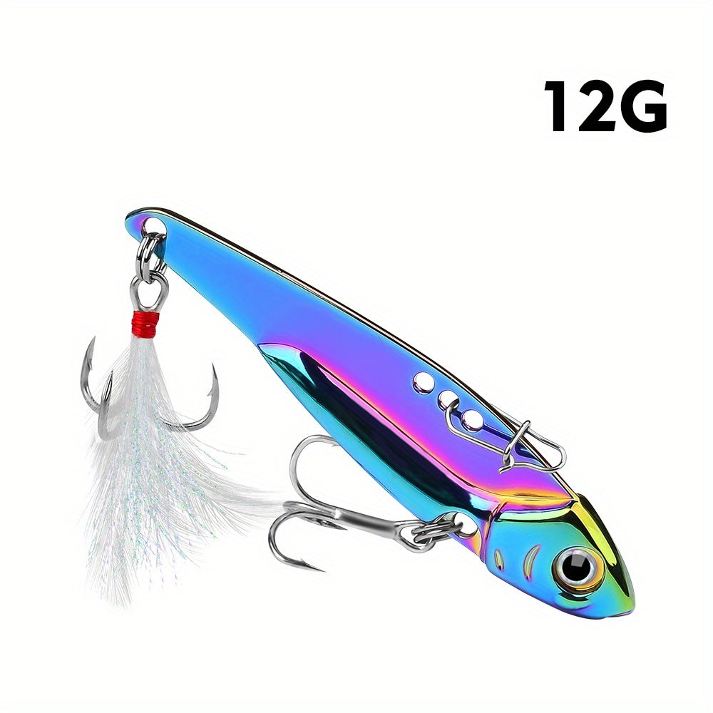 PROBEROS 1pc Colorful Vibration Sequin 5g-20g Long Casting VIB Fishing Lure Artificial Bass Bait Sinking Spinner Spoon Swimbait, with Artificial Feathers