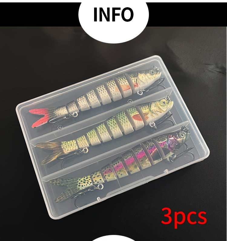 3pcs 10cm/10g Lifelike Sinking Fishing Lures - Multi-Section Bionic Baits with 2 Treble Hooks, Durable ABS Plastic Construction, Realistic Swimming Action, and Irresistible Lure Design for Catching More Fish