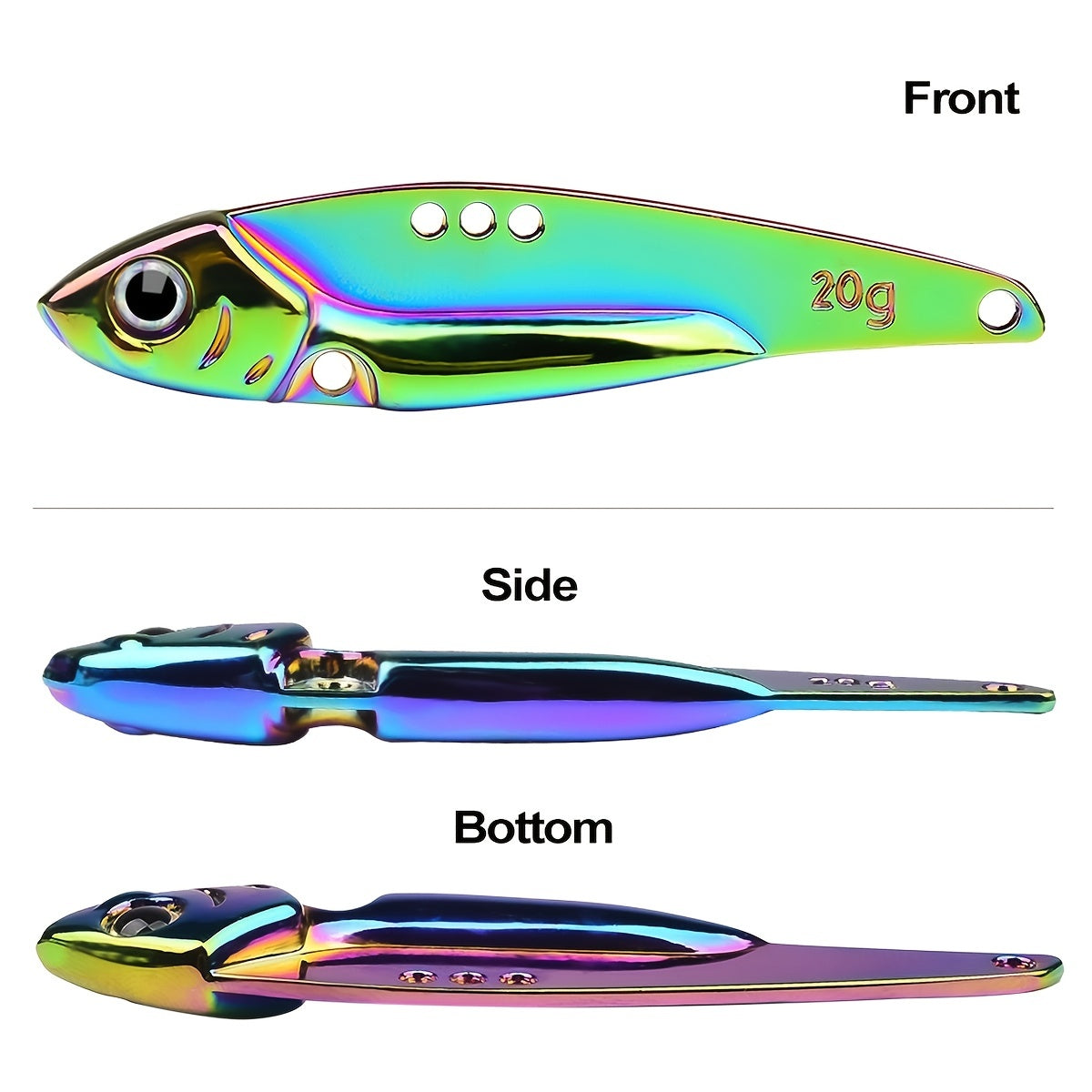 PROBEROS 1pc Colorful Vibration Sequin 5g-20g Long Casting VIB Fishing Lure Artificial Bass Bait Sinking Spinner Spoon Swimbait, with Artificial Feathers